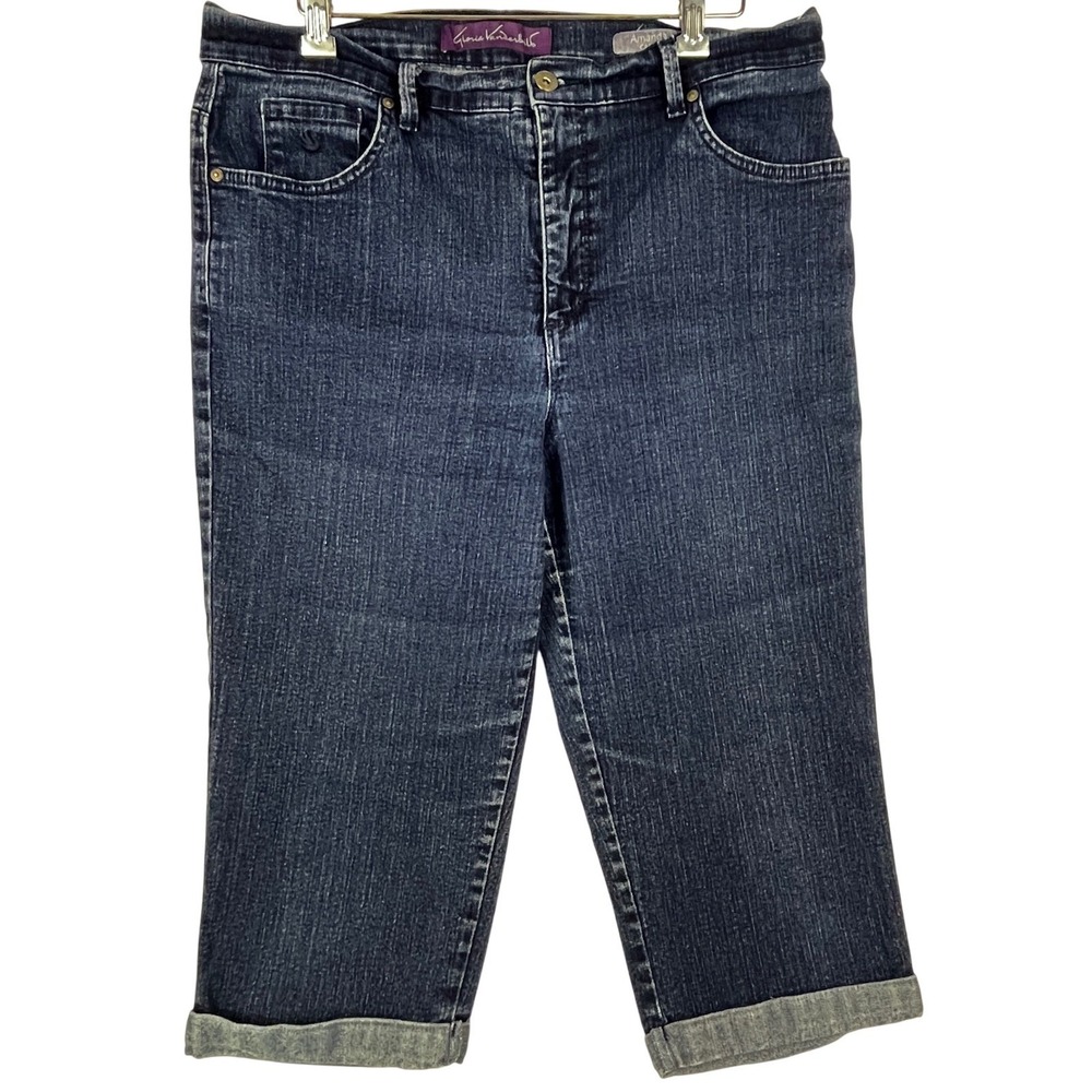 Gloria Vanderbilt Amanda‎ Capri Jeans Women 14 Dark Wash Stretch Cuffed Denim